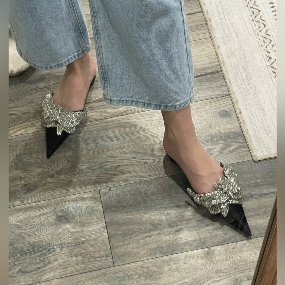 Balenciaga Satin Sequin Embellished Slash Slippers - Picture 4 of 7
